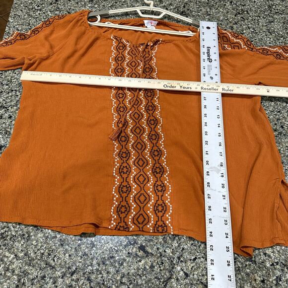 Susan Graver Womens Tunic Top Plus 2X Petite Brown Boho Long Sleeve Bohemian - Picture 5 of 7